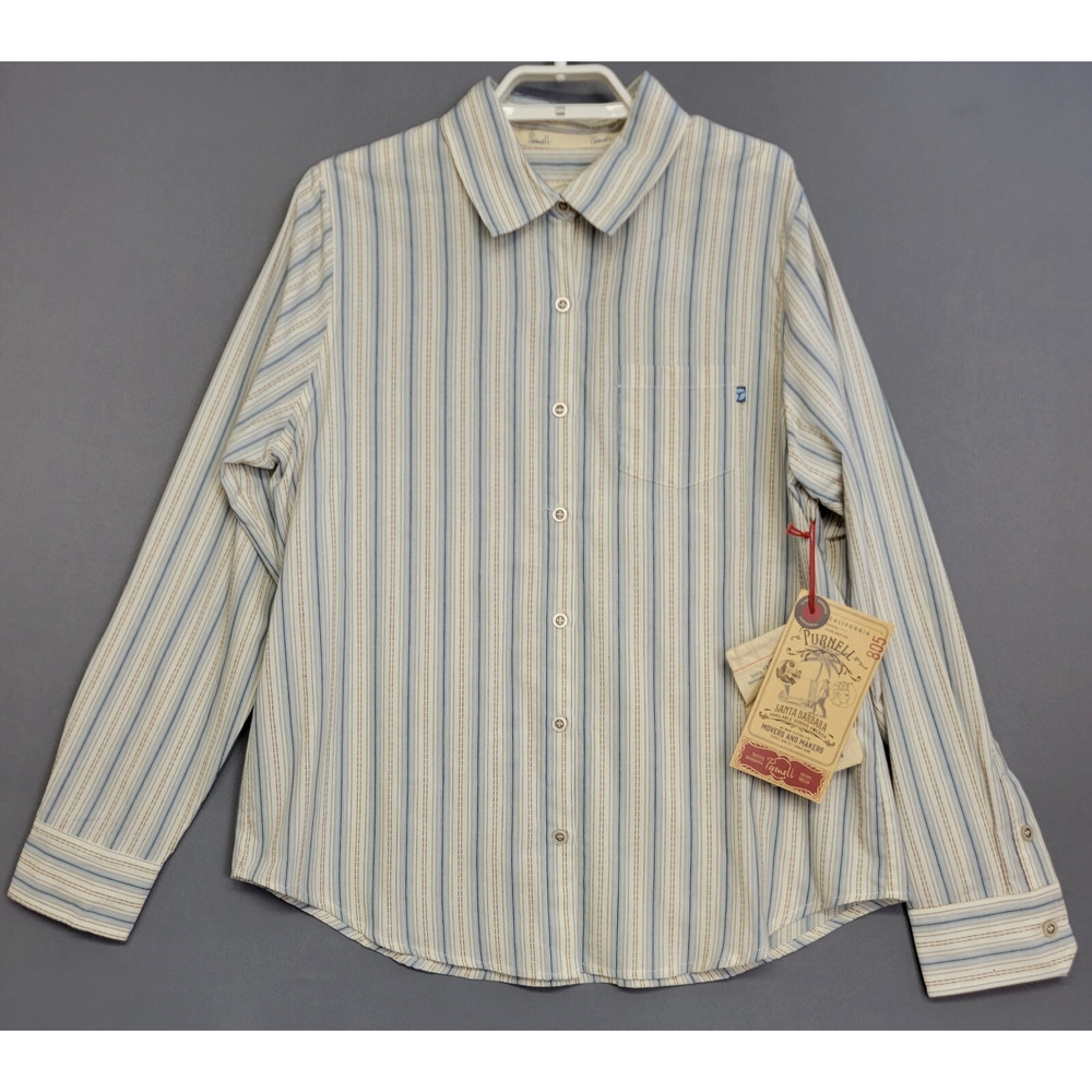 Santa Barbra Purnell 100%‎ Cotton Work Wear Top Womens L Striped Pocket Buttons